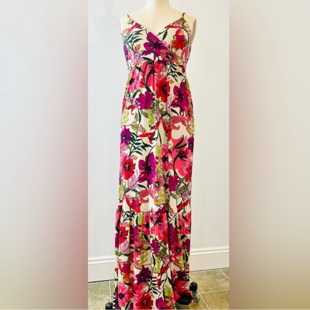 Maxi Knit Bright Floral Dress , Elastic Back